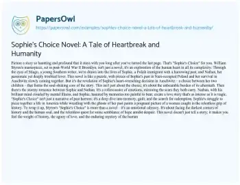 Essay on Sophie’s Choice Novel: a Tale of Heartbreak and Humanity