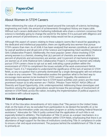 Essay on About Women in STEM Careers