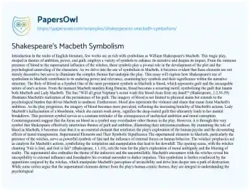 Essay on Shakespeare’s Macbeth Symbolism