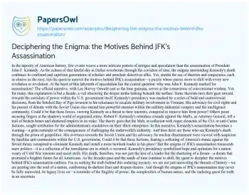 Essay on Deciphering the Enigma: the Motives Behind JFK’s Assassination