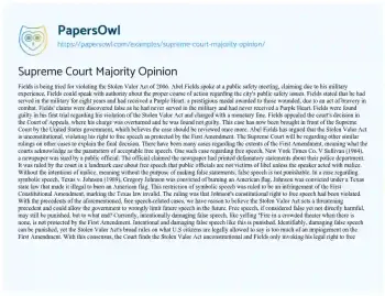 Essay on Supreme Court Majority Opinion