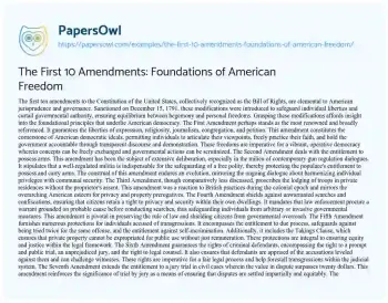 Essay on The First 10 Amendments: Foundations of American Freedom