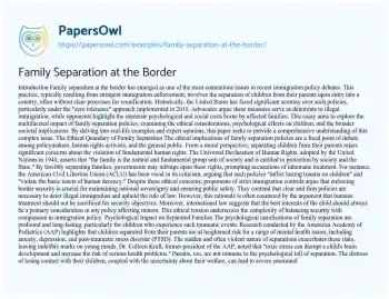 Essay on Family Separation at the Border