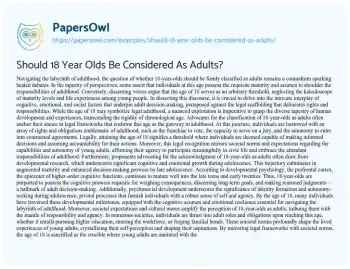 Essay on Should 18 Year Olds be Considered as Adults?