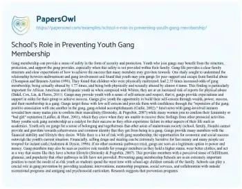 Essay on School’s Role in Preventing Youth Gang Membership