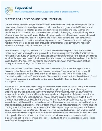 Essay on Success and Justice of American Revolution