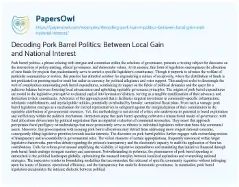 Essay on Decoding Pork Barrel Politics: between Local Gain and National Interest