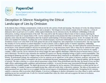 Essay on Deception in Silence: Navigating the Ethical Landscape of Lies by Omission