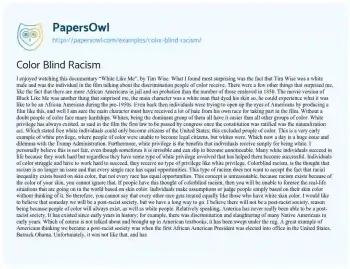 Essay on Color Blind Racism