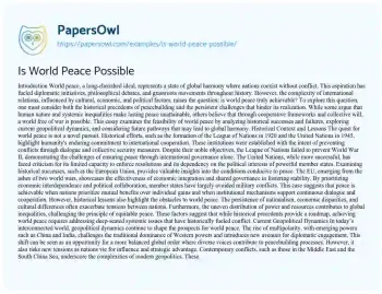 Essay on Is World Peace Possible