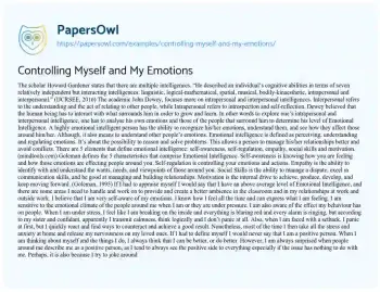 Essay on Controlling myself and my Emotions