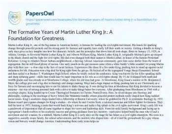 Essay on The Formative Years of Martin Luther King Jr.: a Foundation for Greatness