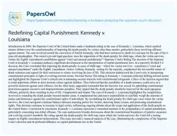 Essay on Redefining Capital Punishment: Kennedy V. Louisiana