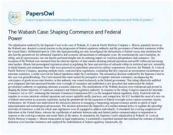 Essay on The Wabash Case: Shaping Commerce and Federal Power