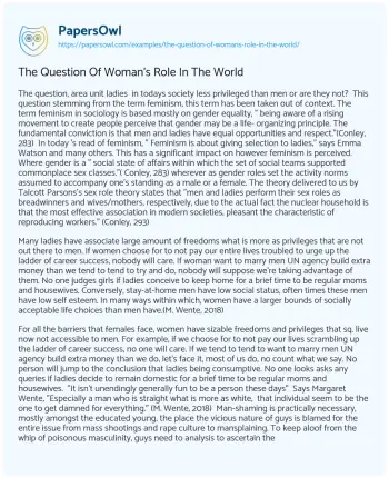 Essay on The Question of Woman’s Role in the World