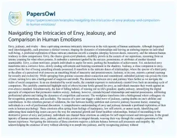 Essay on Navigating the Intricacies of Envy, Jealousy, and Comparison in Human Emotions