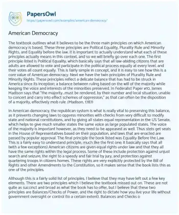 Essay on Understanding the Principles of American Democracy