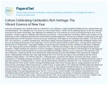 Essay on Culture Celebrating Cambodia’s Rich Heritage: the Vibrant Essence of New Year