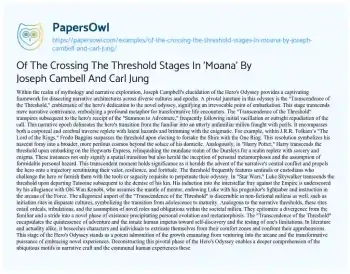 Essay on Of the Crossing the Threshold Stages in ‘Moana’ by Joseph Cambell and Carl Jung