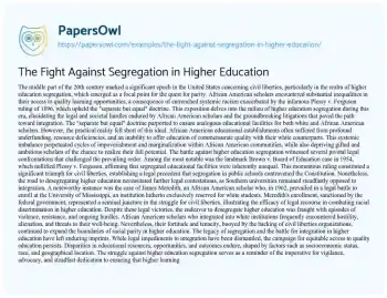 Essay on The Fight against Segregation in Higher Education