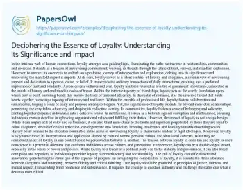 Essay on Deciphering the Essence of Loyalty: Understanding its Significance and Impact