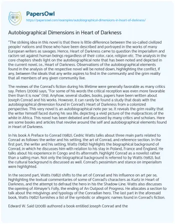 Essay on Autobiographical Dimensions in Heart of Darkness