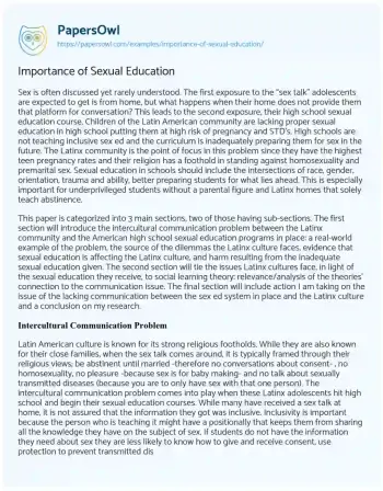 Essay on Importance of Sexual Education