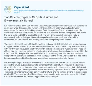 Essay on Two Different Types of Oil Spills – Human and Environmentally Natural