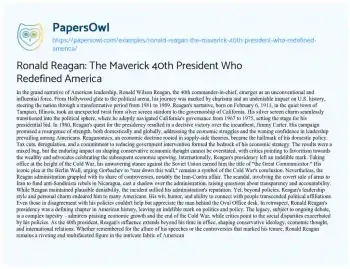 Essay on Ronald Reagan: the Maverick 40th President who Redefined America