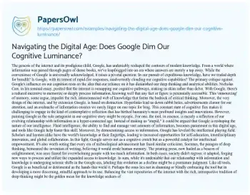 Essay on Navigating the Digital Age: does Google Dim our Cognitive Luminance?