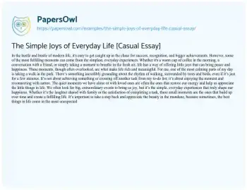 Essay on The Simple Joys of Everyday Life [Casual Essay]