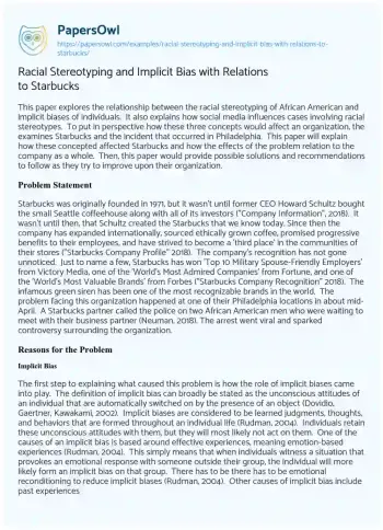 Essay on Racial Stereotyping and Implicit Bias with Relations to Starbucks