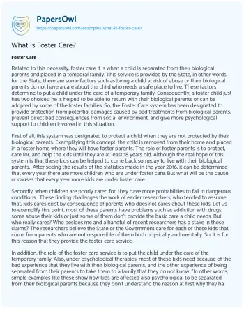 Essay on What is Foster Care?