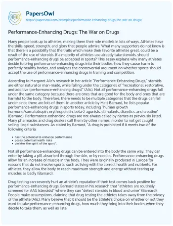 Essay on Performance-Enhancing Drugs: the War on Drugs