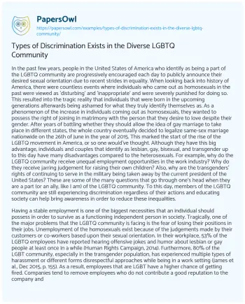 Essay on Types of Discrimination Exists in the Diverse LGBTQ Community