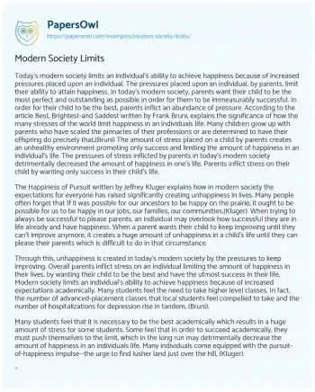 Essay on Modern Society Limits