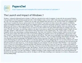 Essay on The Launch and Impact of Windows 7