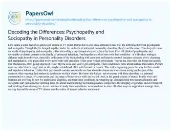 Essay on Decoding the Differences: Psychopathy and Sociopathy in Personality Disorders