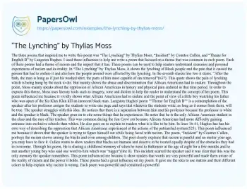 Essay on “The Lynching” by Thylias Moss