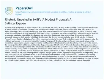 Essay on Rhetoric Unveiled in Swift’s ‘A Modest Proposal’: a Satirical Exposé