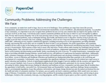 Essay on Community Problems: Addressing the Challenges we Face