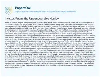 Essay on Invictus Poem: the Unconquerable Henley