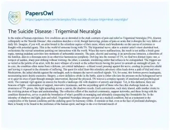 Essay on The Suicide Disease : Trigeminal Neuralgia