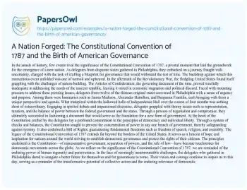 Essay on A Nation Forged: the Constitutional Convention of 1787 and the Birth of American Governance