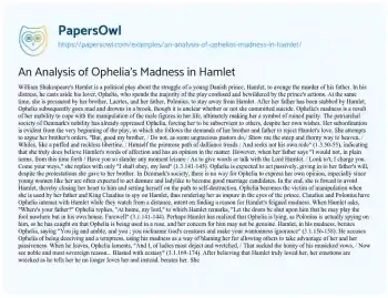 Essay on An Analysis of Ophelia’s Madness in Hamlet