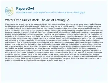 Essay on Water off a Duck’s Back: the Art of Letting Go