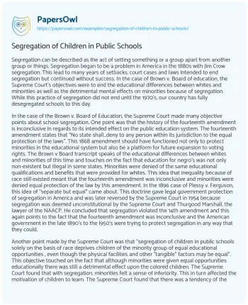 Essay on Segregation of Children in Public Schools