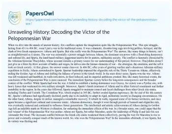 Essay on Unraveling History: Decoding the Victor of the Peloponnesian War