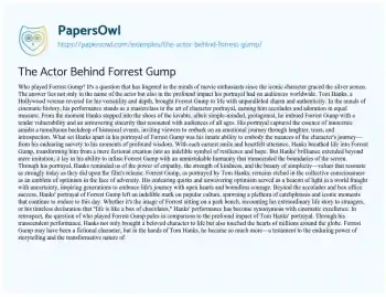 Essay on The Actor Behind Forrest Gump