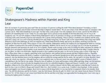 Essay on Shakespeare’s Madness Within Hamlet and King Lear